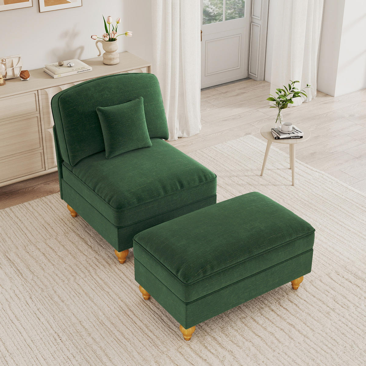 SESSEL DE-34420 mit Hocker Grün - Grün, Holzwerkstoff (83.5/93/78cm) - ComfortXL