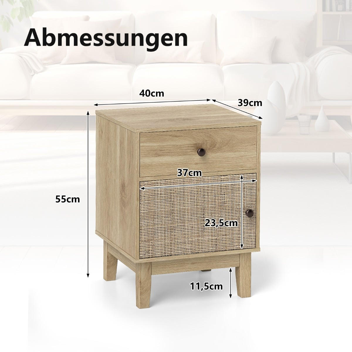 NACHTTISCH mit Schublade und Schrank, Boho Nachtschrank natur - Naturfarben, Holz/Holzwerkstoff (39/55/40cm) - DESIGN IN