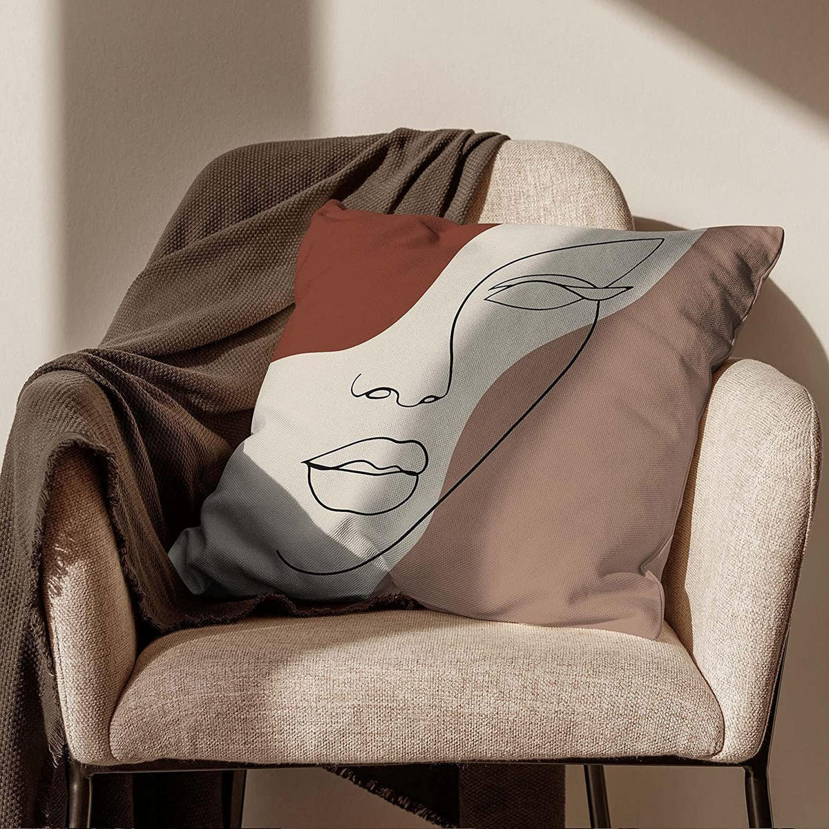 KISSENHÜLLE 4er Set, Abstrakt Sonne Natur, Boho, Leinen, 45x45cm - Beige, Textil (45/45cm) - Authentics