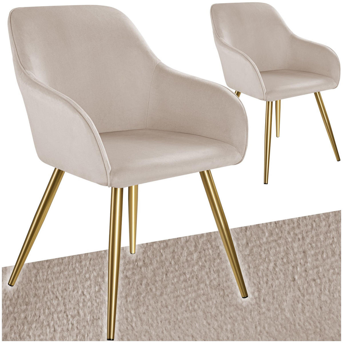ESSZIMMERSTUHL Marilyn,58 x 62 x 82 cm,taupe/gold - Taupe/Goldfarben, Textil (58/82/62cm) - tectake