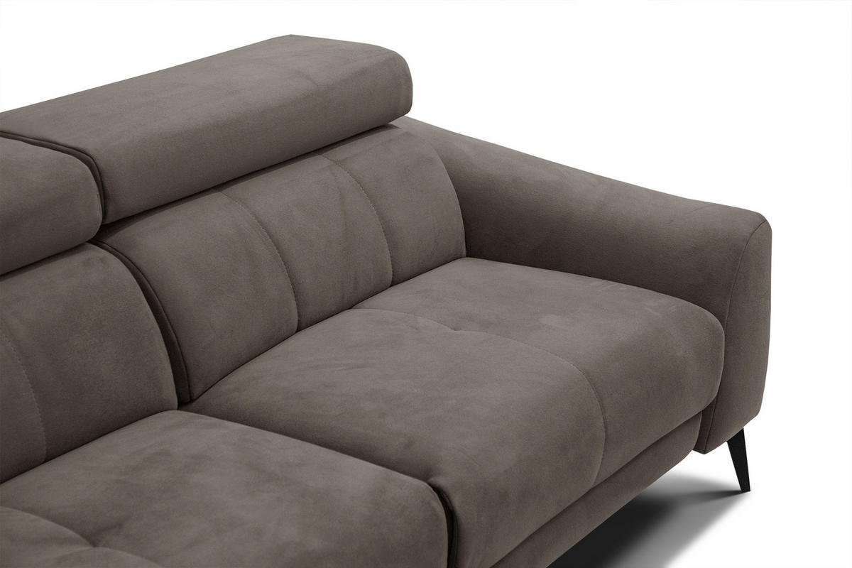 ECKSOFA LARS 5-Sitzer, 1 Relax, verstellbare Kopfstützen, taupe - Taupe/Schwarz, Holzwerkstoff/Textil (284/201cm) - Courtois Laville