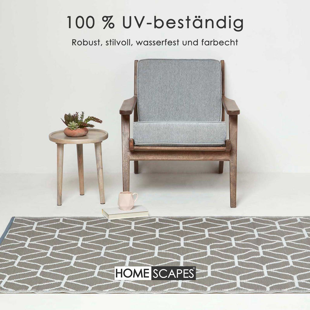 Thumbnail - Homescapes Outdoorteppich, Grau, Kunststoff, Grafikmuster, Rechteckig, 120x180 cm, Teppiche & Böden, Teppiche, Outdoorte...