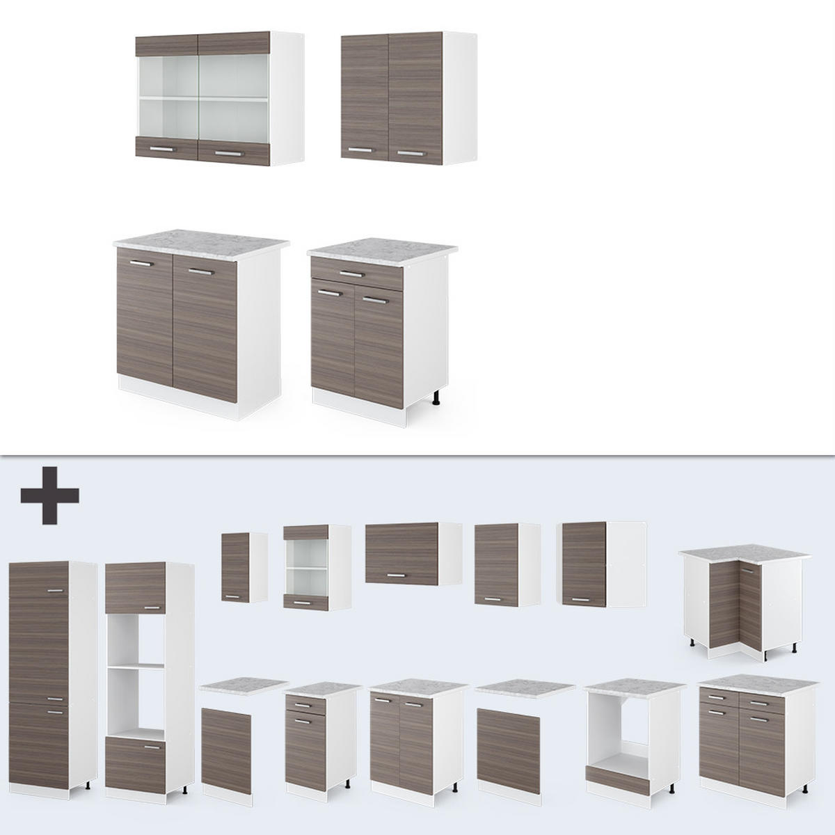 SINGLEKÜCHE R-Line Edelgrau/Weiß 140 cm, AP Anthrazit - Braun/Weiß, Holzwerkstoff (140/81.6/60cm) - Vicco