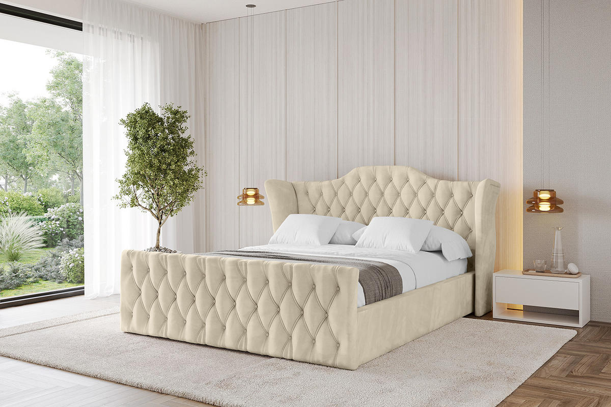 POLSTERBETT mit Bettkasten, Fußteil und Lattenrost, Boxbett ohne Matratze - ZORAN-Z 180x200 Beige - Ecru, Holzwerkstoff/Textil (180/200cm) - ALTDECOR
