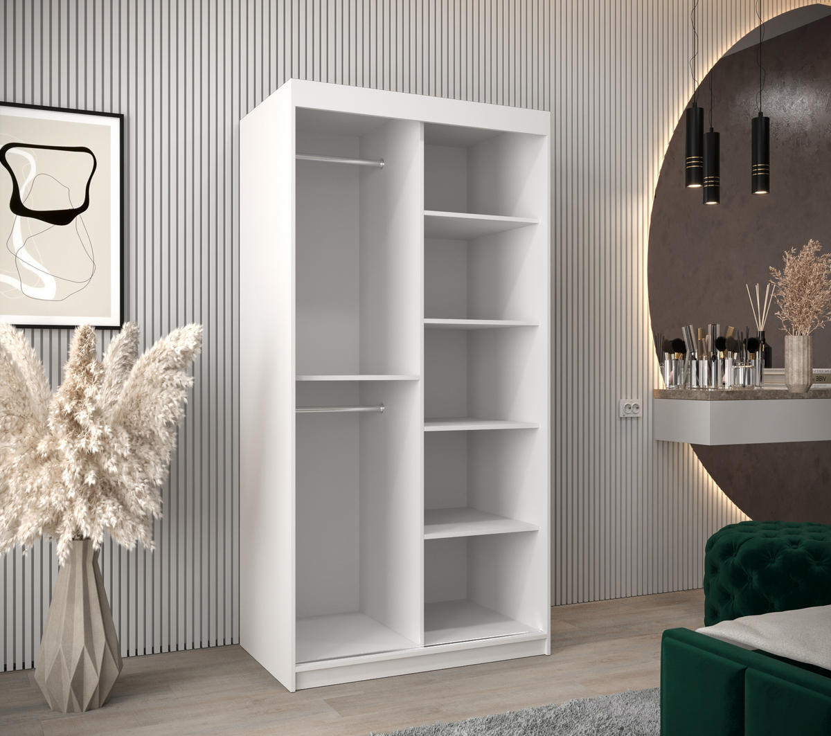 SCHWEBETÜRENSCHRANK 200/100/62 2-türig - Silberfarben/Weiß, Holz/Kunststoff (100/200/62cm) - Abiks Möbel