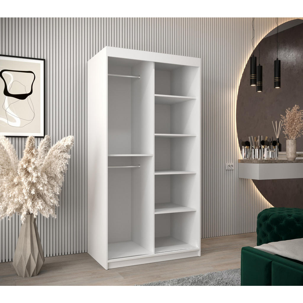 Thumbnail - Möbel Kryspol Schwebetürenschrank, Weiß, Kunststoff, Nachbildung, 5 Fächer, 100x200x62 cm, Schlafzimmer, Kleiderschränke...