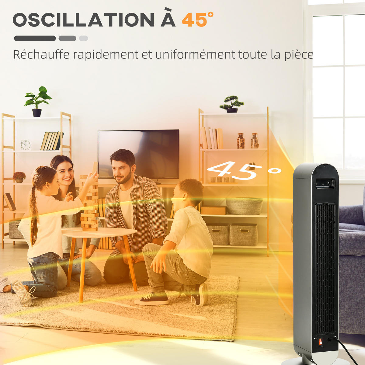 HEIZLÜFTER DE-17022 Oszillierend PTC 1100/2200 W Schwarz - Silberfarben, Kunststoff (25/73.5/25cm) - ComfortXL