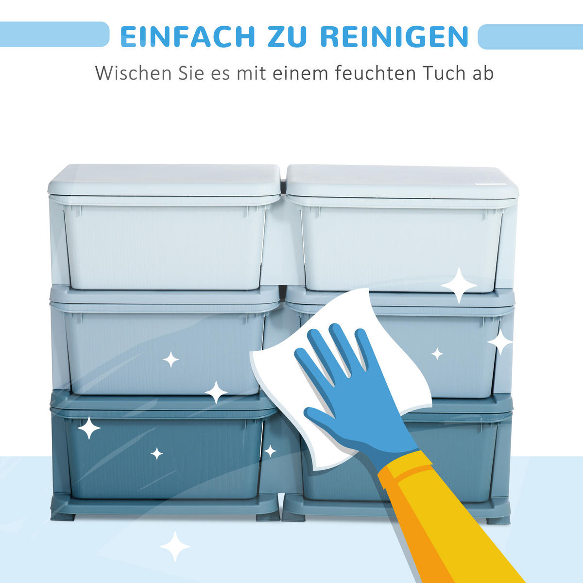 SCHUBLADENSCHRANK, Kunststoff, Himmelblau/Blassblau/Tiefseeblau, 75L x 37B x 56,5H cm - Blau, Kunststoff (37/56.5/75cm) - HOMCOM