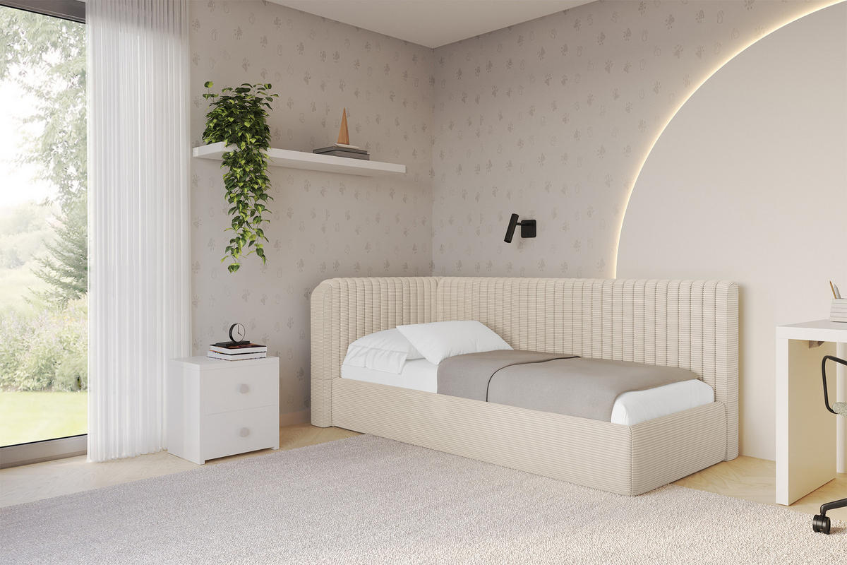 EINZELLBETT Jugendbett mit Bettkasten und Matratze H3/H4, Rechts - AURY 80x200 Beige - Kaschmir, Holzwerkstoff/Textil (80/200cm) - ALTDECOR