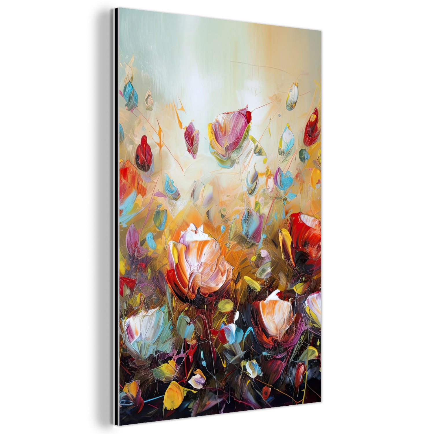 METALLBILD Blumen - Kunst - Natur - Ölgemälde 60x90 cm - Multicolor, Metall (60/90cm) - MuchoWow