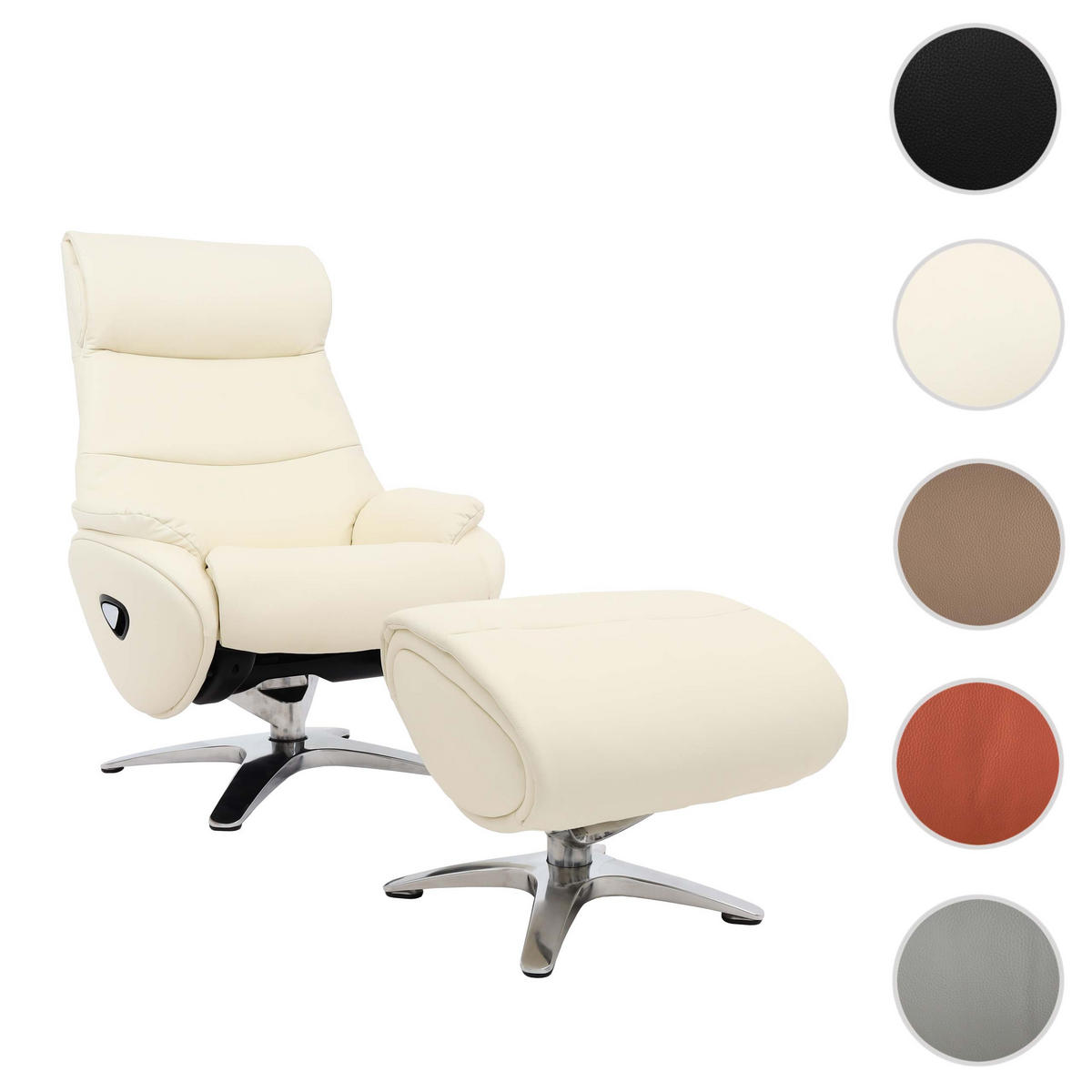 RELAXSESSEL MIT HOCKER Cremeweiß - Weiß, Textil (117/110/77cm) - MCW