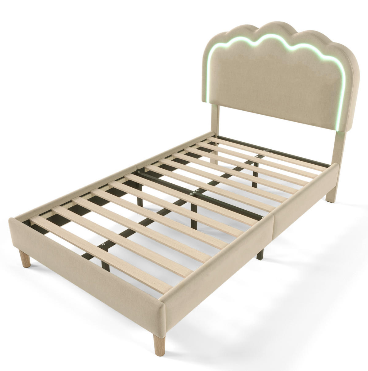 POLSTERBETT 90/190 cm Beige aus Leinen mit LED-Kopfteil - Beige, Textil (90/200cm) - OKMYHOME