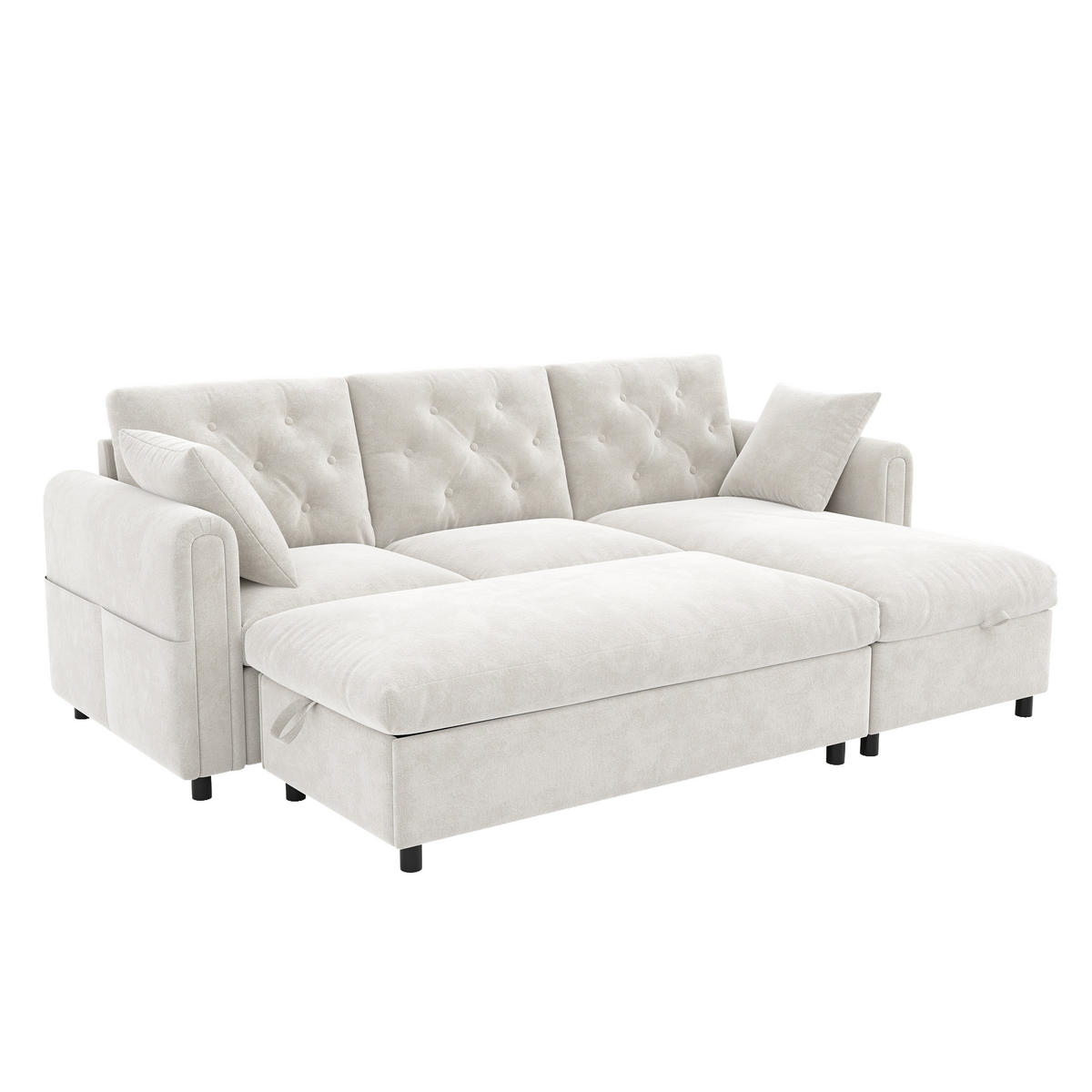 SOFA Baršun L Oblik s Tabureom 219x131x86 cm Bež - bež, tekstil (219/86/131cm) - FLIEKS