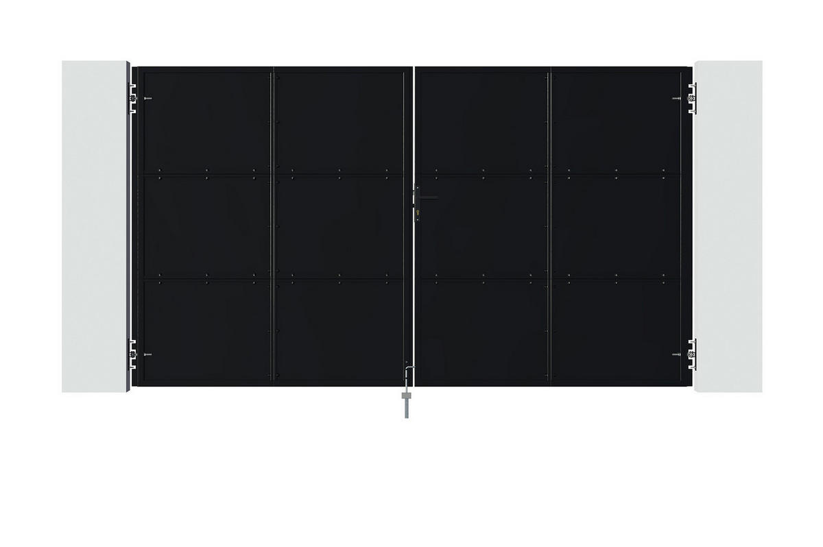 STAHLFLÜGELTOR Nali Mattschwarz 3,5m H.200cm - Schwarz, Metall (343/200cm) - Casanoov