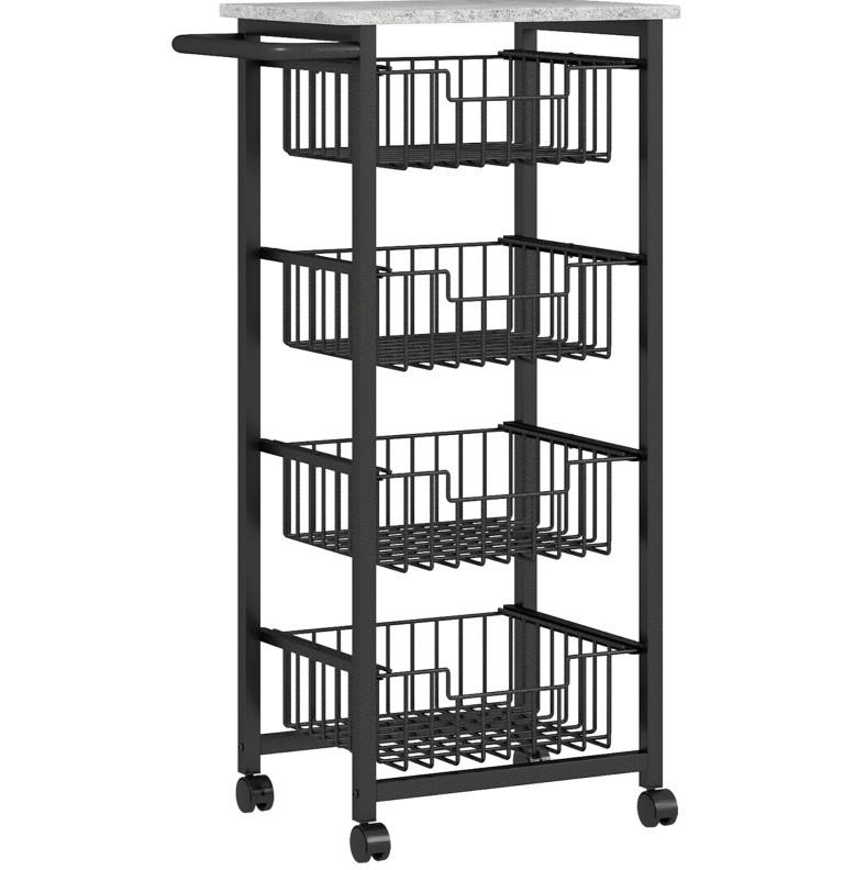 Redom MOBILNÍ kuchyňský ostrůvek na kolečkách 49,5/31/91 cm s kolečky, 4 výsuvnými koši a rukojetí, Šedá