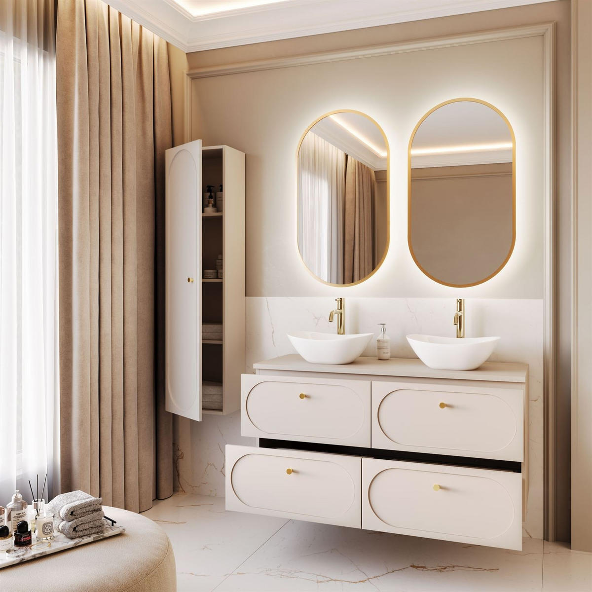 BADMÖBEL-SET IVORY II - Beige, Holzwerkstoff (120/57/46cm) - Lookway