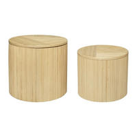 BEISTELLTISCHE rund 2er-Set mit Stauraum - Rattan - 50 x 46 cm & 39,5 x 36 cm - Holzfarben hell - GABES - Naturfarben, Holzwerkstoff (50/50/46cm) - Vente-Unique
