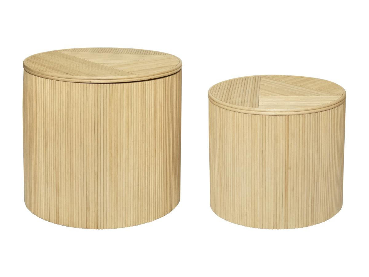 BEISTELLTISCHE rund 2er-Set mit Stauraum - Rattan - 50 x 46 cm & 39,5 x 36 cm - Holzfarben hell - GABES - Naturfarben, Holzwerkstoff (50/50/46cm) - Vente-Unique