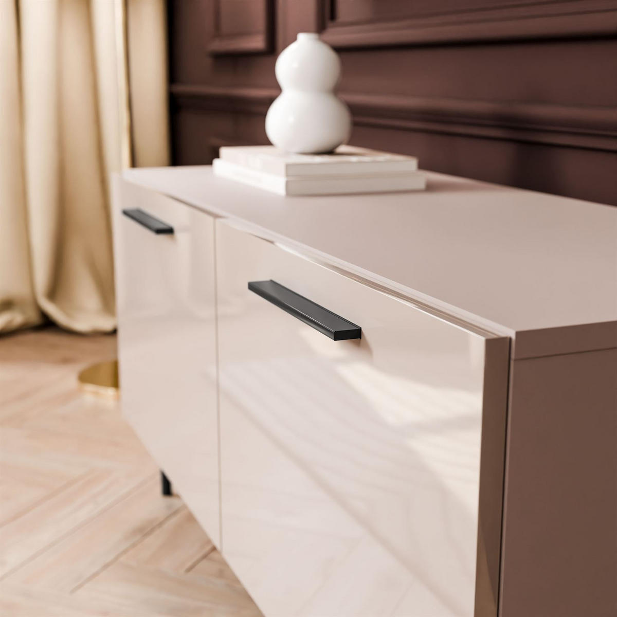 TV-ELEMENT AURA 100 KASCHMIR Hochglanz auf geraden schwarzen Beinen + LED - Kaschmir, Holzwerkstoff (100/50/40cm) - Lookway