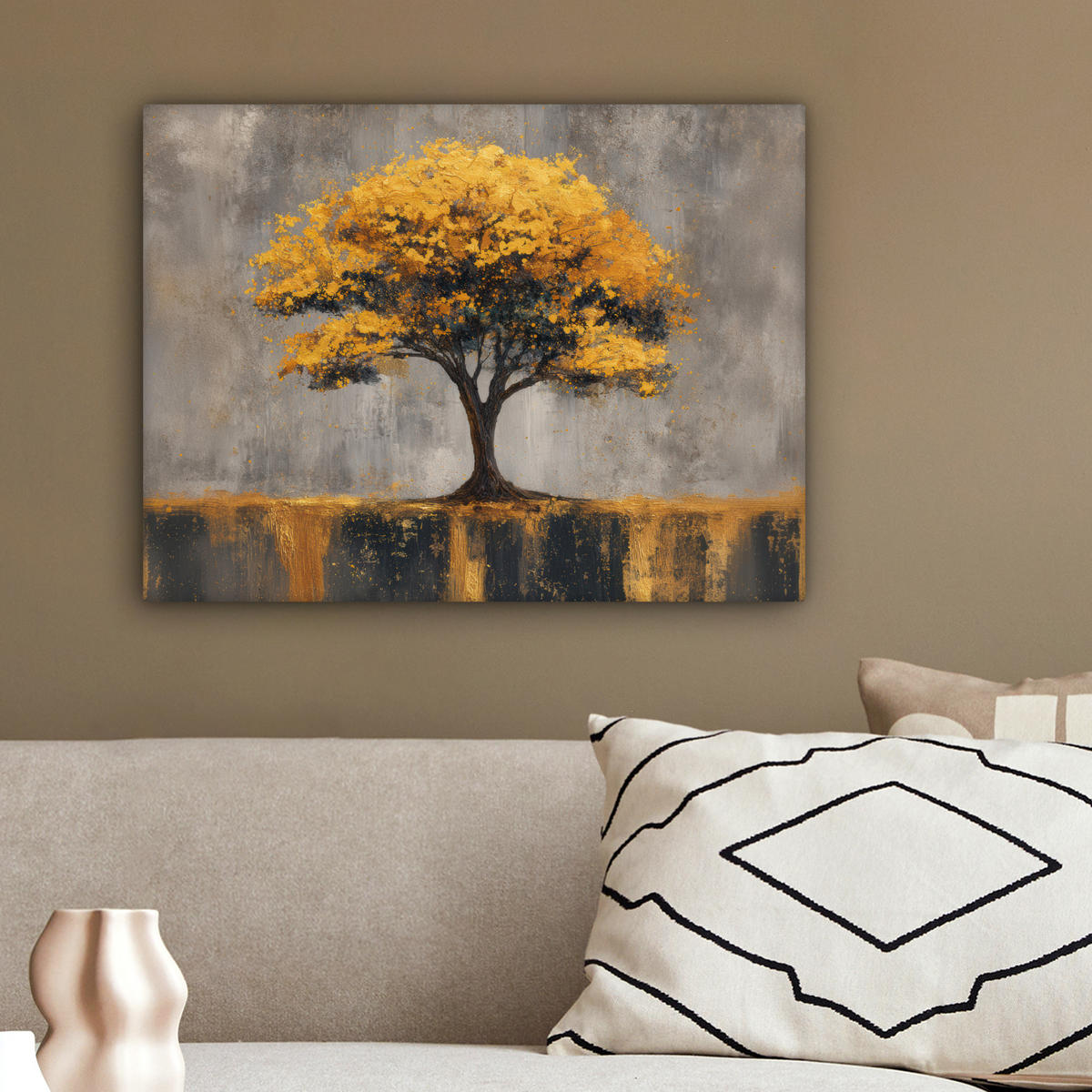 LEINWANDBILD Baum - Blätter - Gold - Abstrakt Wandbild 40x30 cm - Grau, Textil (40/30cm) - MuchoWow