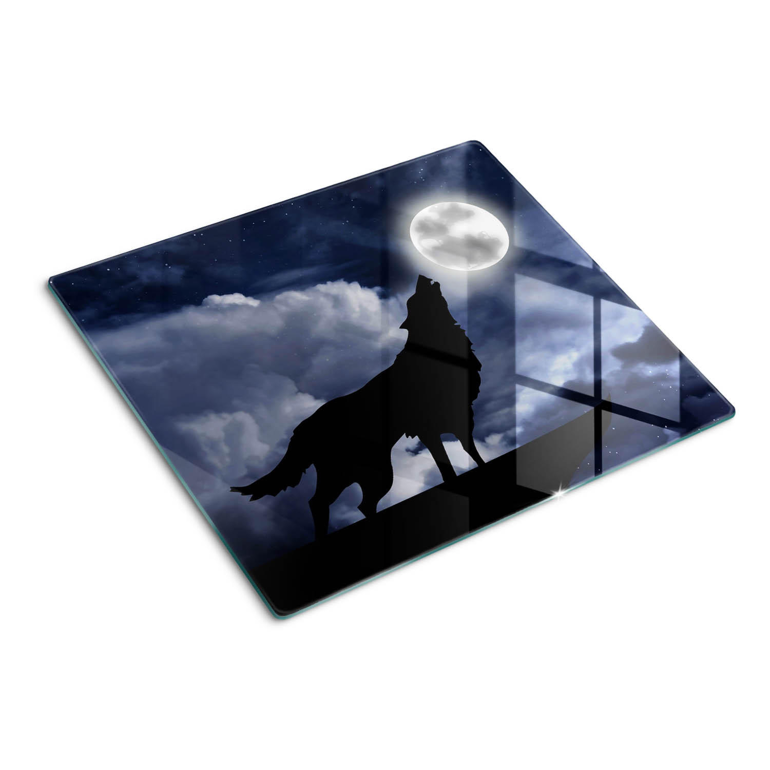 GLASPLATTE 60x52 cm Wolf Heute ist Vollmond - Schwarz, Glas (60/0.4/52cm) - TULUP
