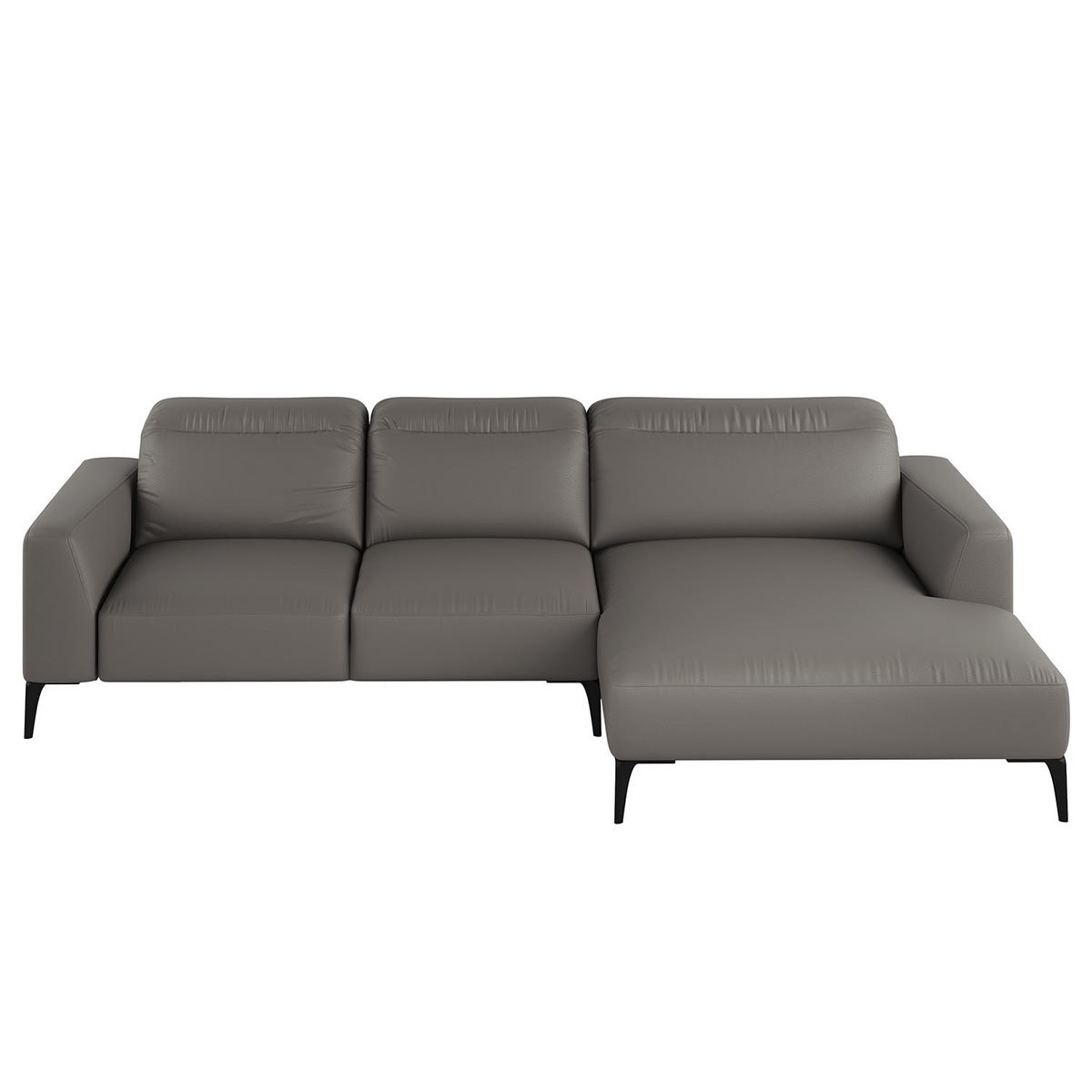 ECKSOFA mit Longchair - Schwarz/Grau, Leder/Metall (265/180cm) - home24