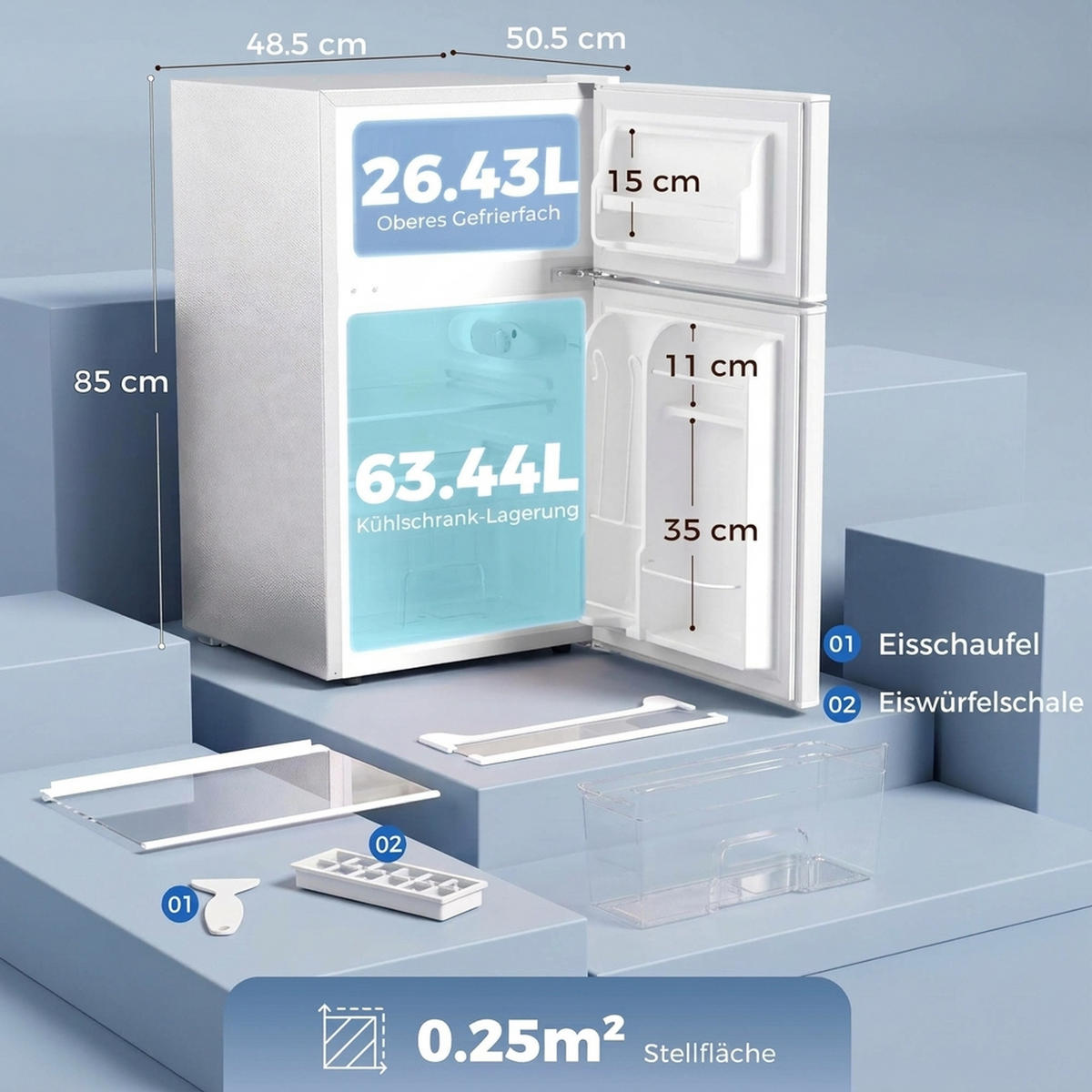 MINI-KÜHLSCHRANK Stahl PS-Kunststoff Weiß - Weiß, Metall (48.5/85/50.5cm) - HOMCOM