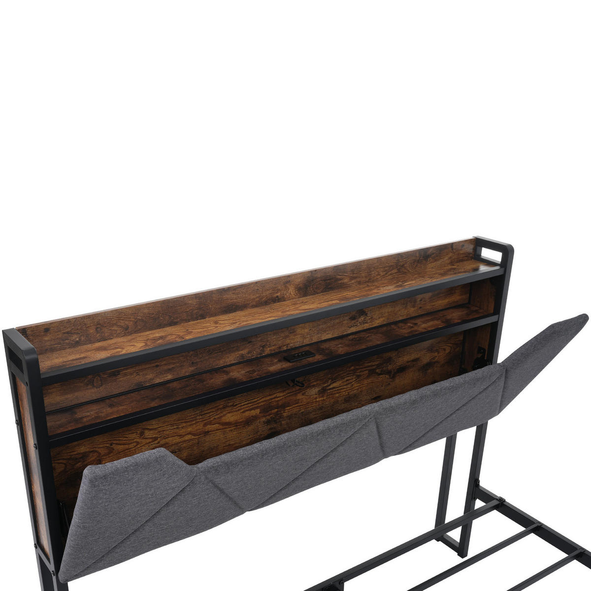 POLSTERBETT 160/200 cm mit LED, USB- und Typ-C-Anschluss, Stauraum-Kopfteil und 2 Schubladen, Grau - Grau, Textil (160/200cm) - Redom