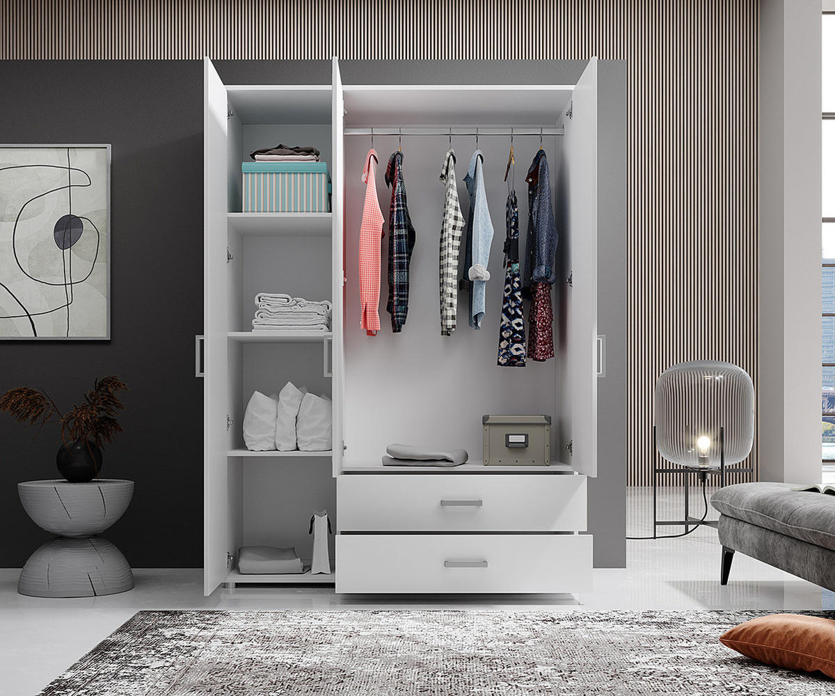 DREHTÜRENSCHRANK - Spanplatte - Silberfarben/Weiß, Holzwerkstoff/Kunststoff (125/190/51cm) - home24