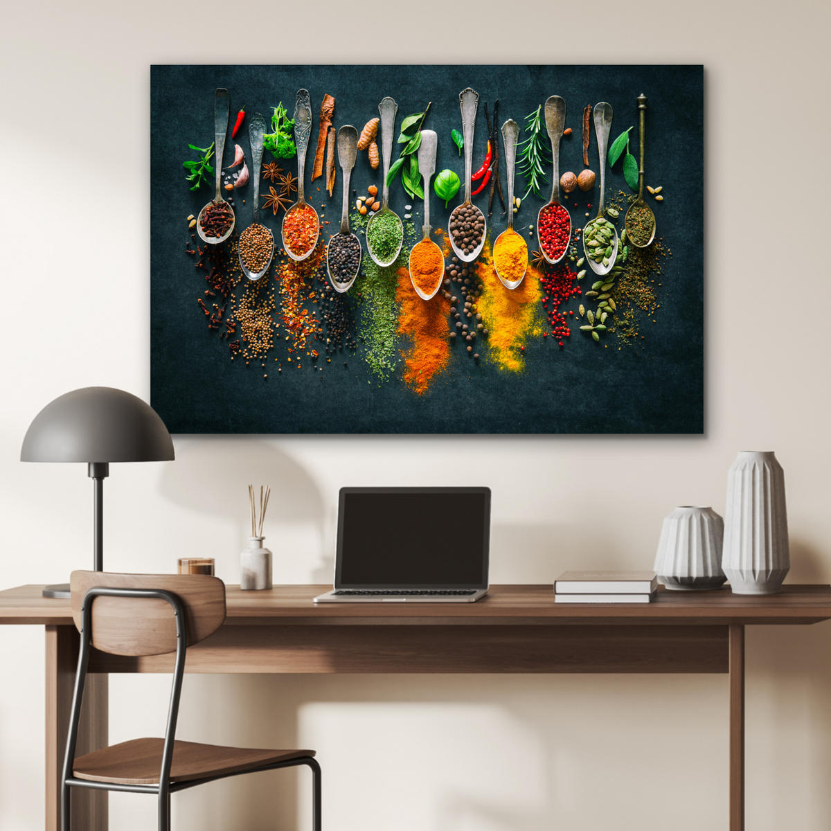 METALLBILD Kräuter - Gewürze - Löffel 120x80 cm - Currygelb, Metall (120/80cm) - MuchoWow