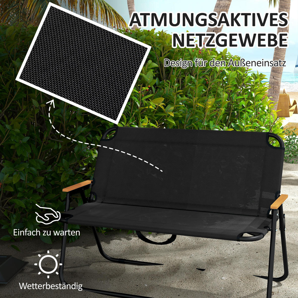 GARTENBANK, Stahl, Mesh, Schwarz - Schwarz, Metall (65/73/118cm) - Outsunny