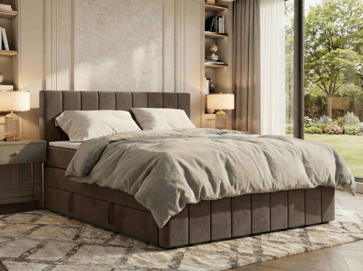 BOXSPRINGBETT ALVER KING DUO 200/200 - Braun Velvet - H3 - Braun, Textil (200/200cm) - MKS