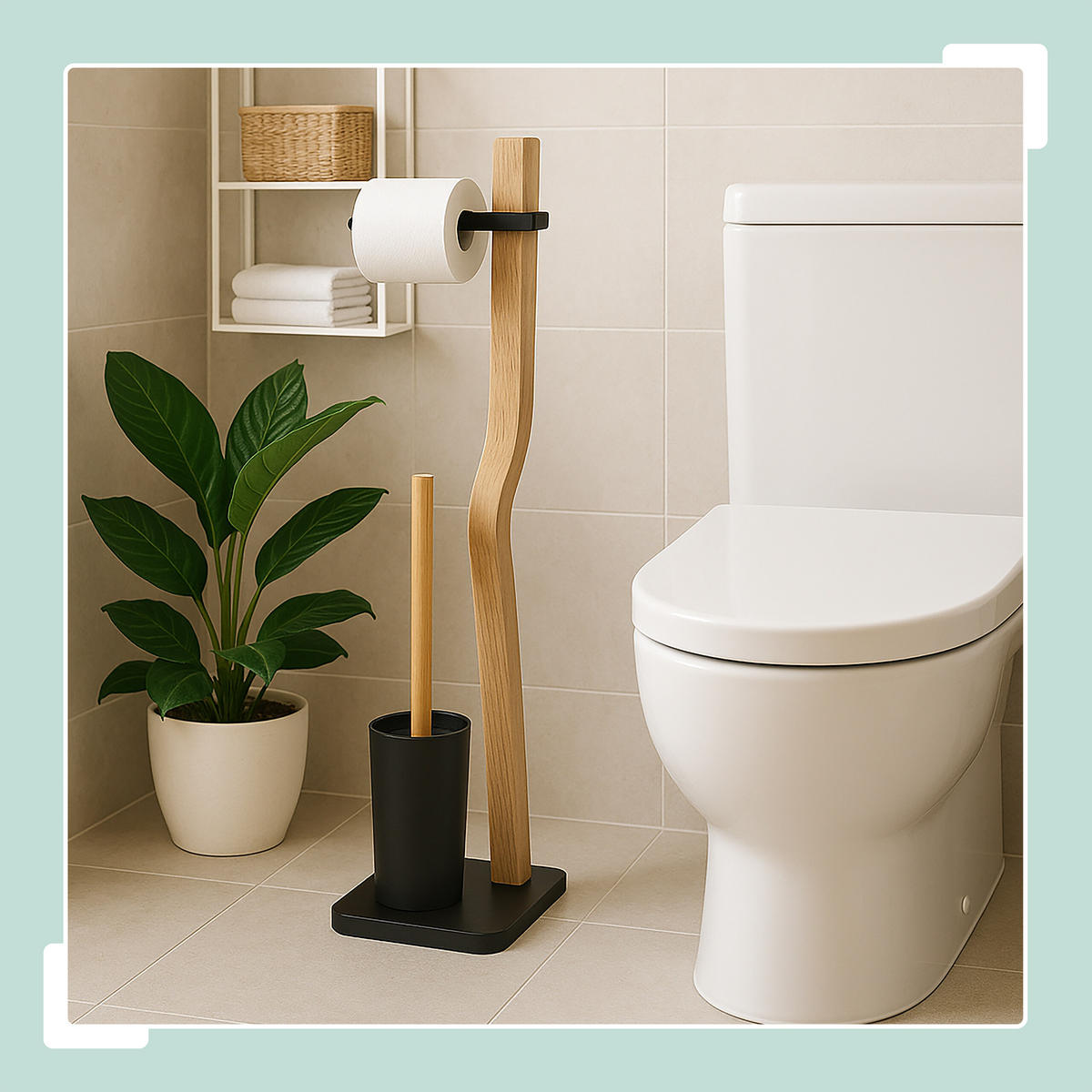WC Garnitur - Schwarz, Holz/Kunststoff (23/78.5/18cm) - Relaxdays