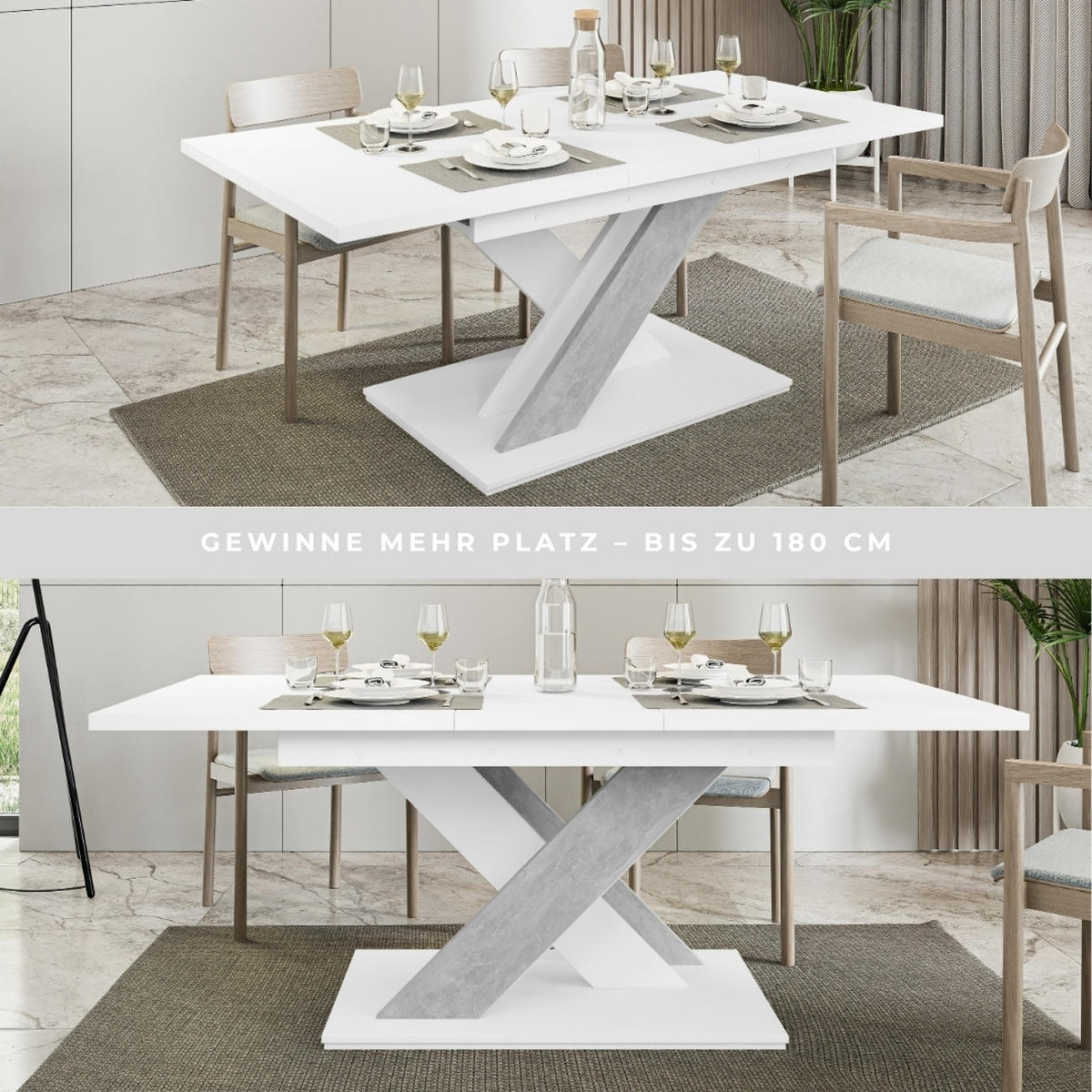 ESSTISCH Grau Betonoptik und Weiß Ausziehbar 140 - 180 cm - Weiß/Grau, Holzwerkstoff (140/80/75cm) - PROSPERO