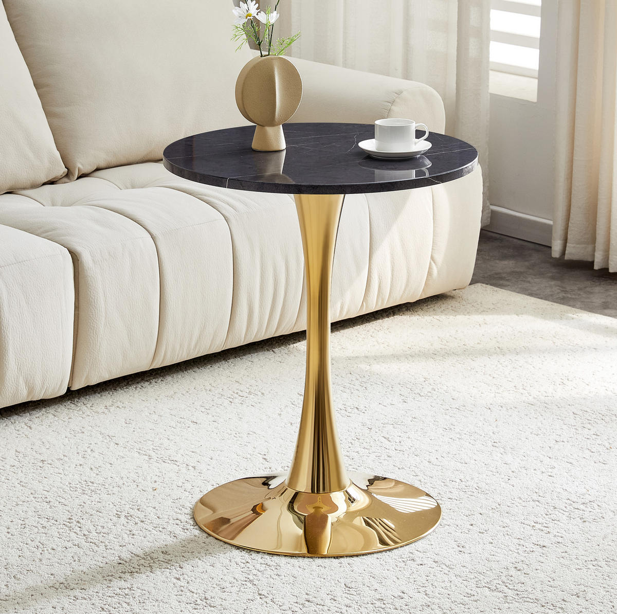 BEISTELLTISCH 60/72 cm in Schwarz und Gold mit runder MDF-Tischplatte - Schwarz, Holzwerkstoff (60/60/72cm) - BEAOK