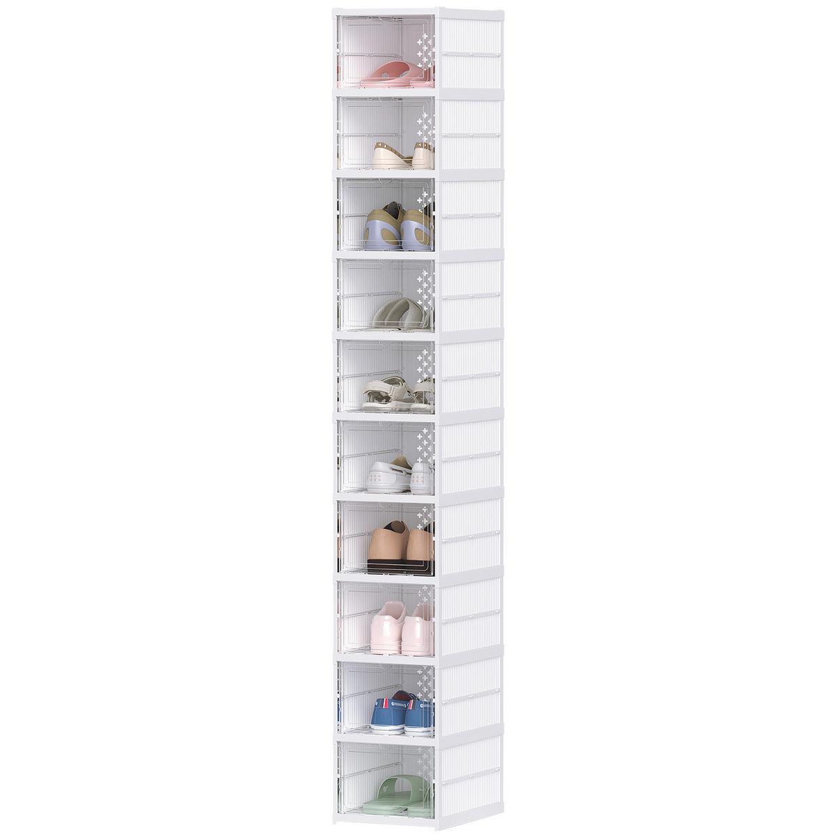 SCHUHSCHRANK Weiß Kunststoff klappbar stapelbar mit Türen 10er-Set - Weiß, Kunststoff (88.9/441.96/66.04cm) - PANGIVO