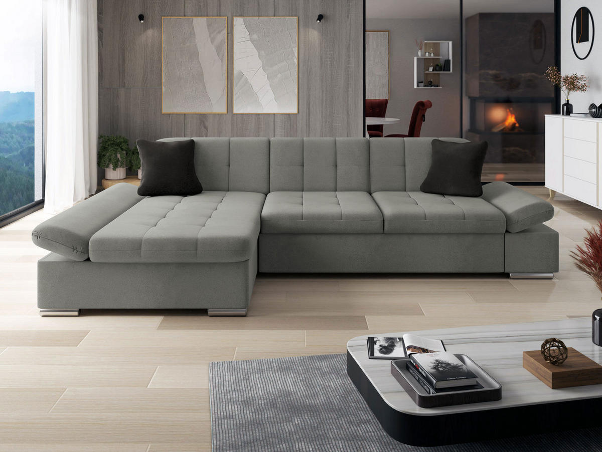 ECKSOFA Malwi, Seite: Links - Silbereichenfarben, Holz/Textil (278/161cm) - MIRJAN24