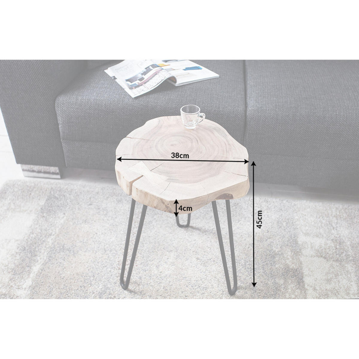 BEISTELLTISCH GOA Akazie Natur, Schwarz 40 cm - Braun, Holz (38/38/45cm) - riess-ambiente