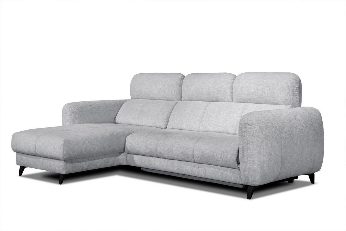 ECKSOFA SVEN 3-Sitzer, 1 Relax XL, verstellbare Kopfstützen, hellgrau - Hellgrau/Schwarz, Holzwerkstoff/Textil (256/163cm) - Courtois Laville