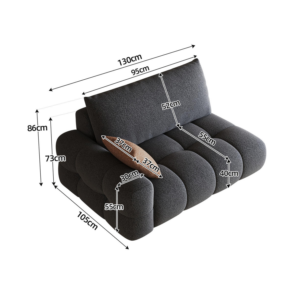 SOFAELEMENT DE-34768 linke 2‑Sitzer Dunkelgrau - Dunkelgrau, Textil (105/86/130cm) - ComfortXL