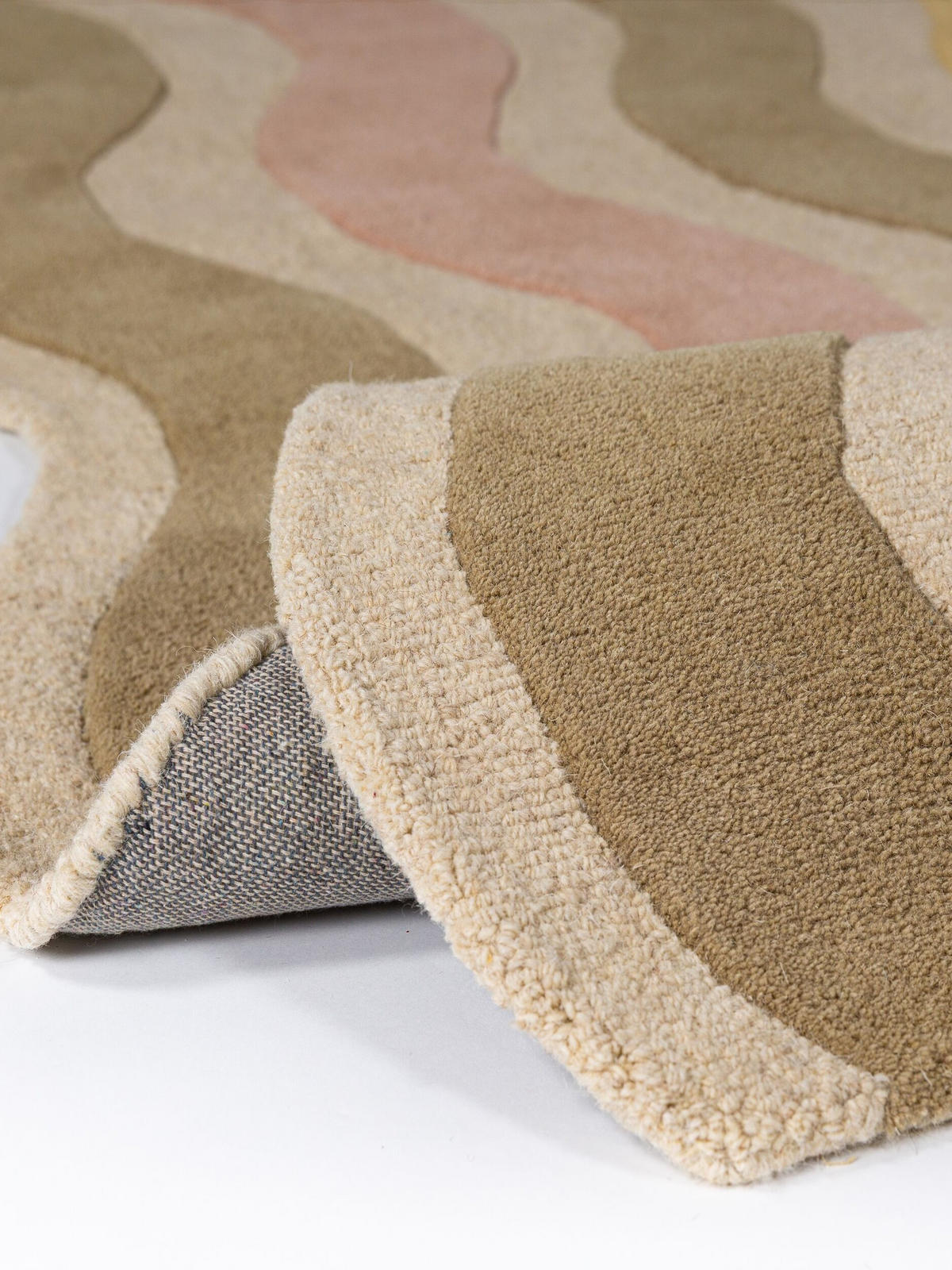 WOLLTEPPICH handgetuftet MONNOW, Wellenstreifen, Natur-Rot, 160 x 230 cm - Beige, Textil (160/230cm) - KADIMA DESIGN