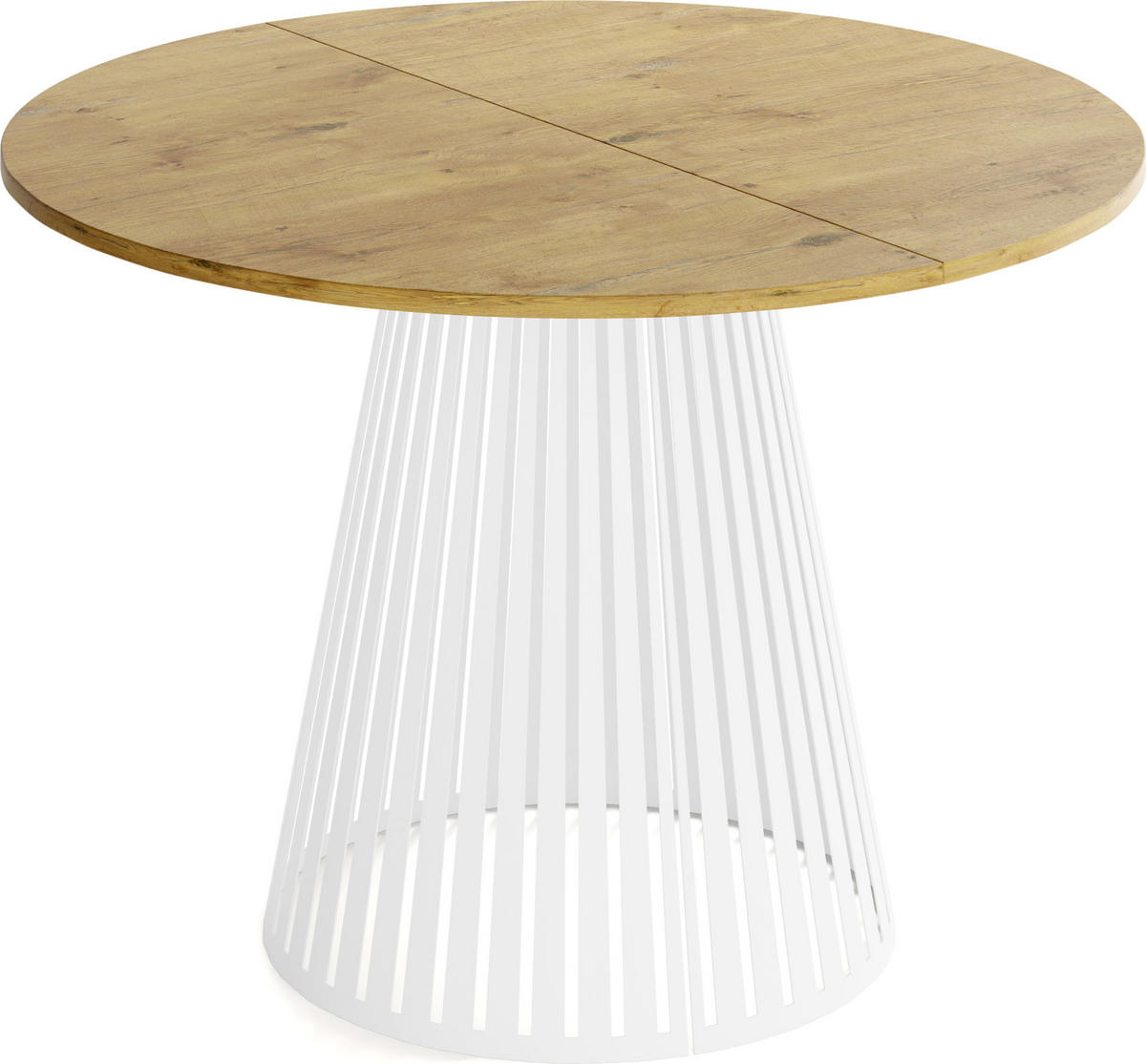 ESSTISCH Naro rund ausziehbar mit Weißem Lamellen-Metallgestell, Braun 100-180/100/76 cm - Eichefarben/Weiß, Holzwerkstoff/Metall (100/100/76cm) - WFL GROUP