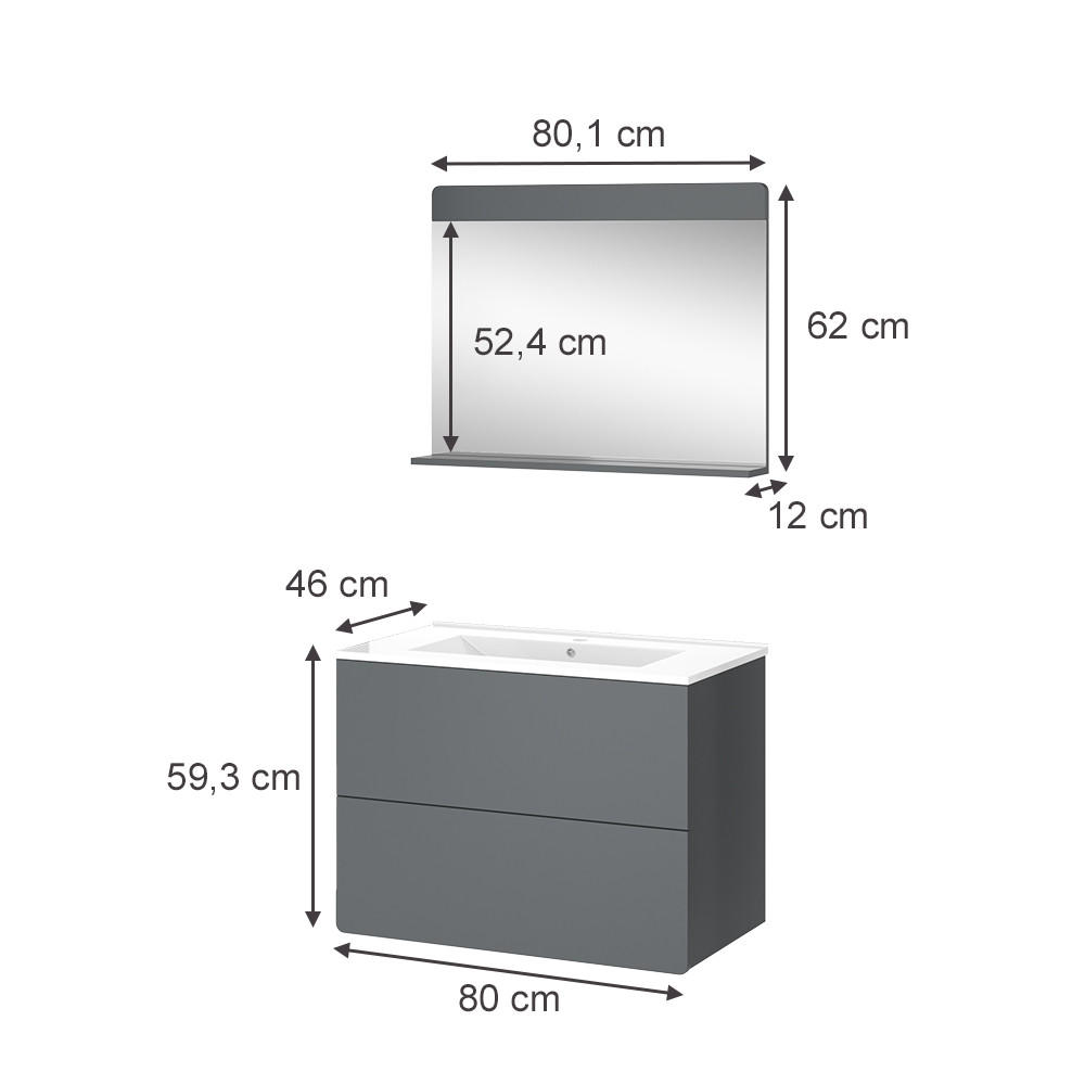 BADMÖBEL-SET Izan Grau 3 Teile - Grau, Holzwerkstoff (80/59.3/46cm) - Vicco