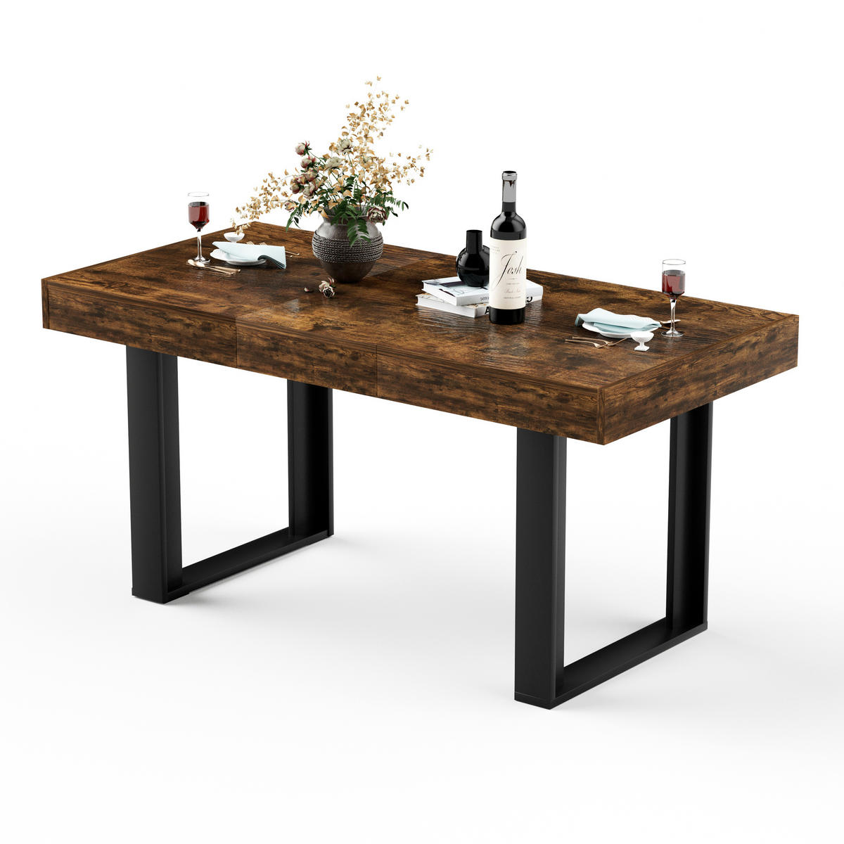 ESSTISCH 120–160 cm, Rustikalbraun/Schwarz - Schwarz, Holzwerkstoff (120/75/75cm)