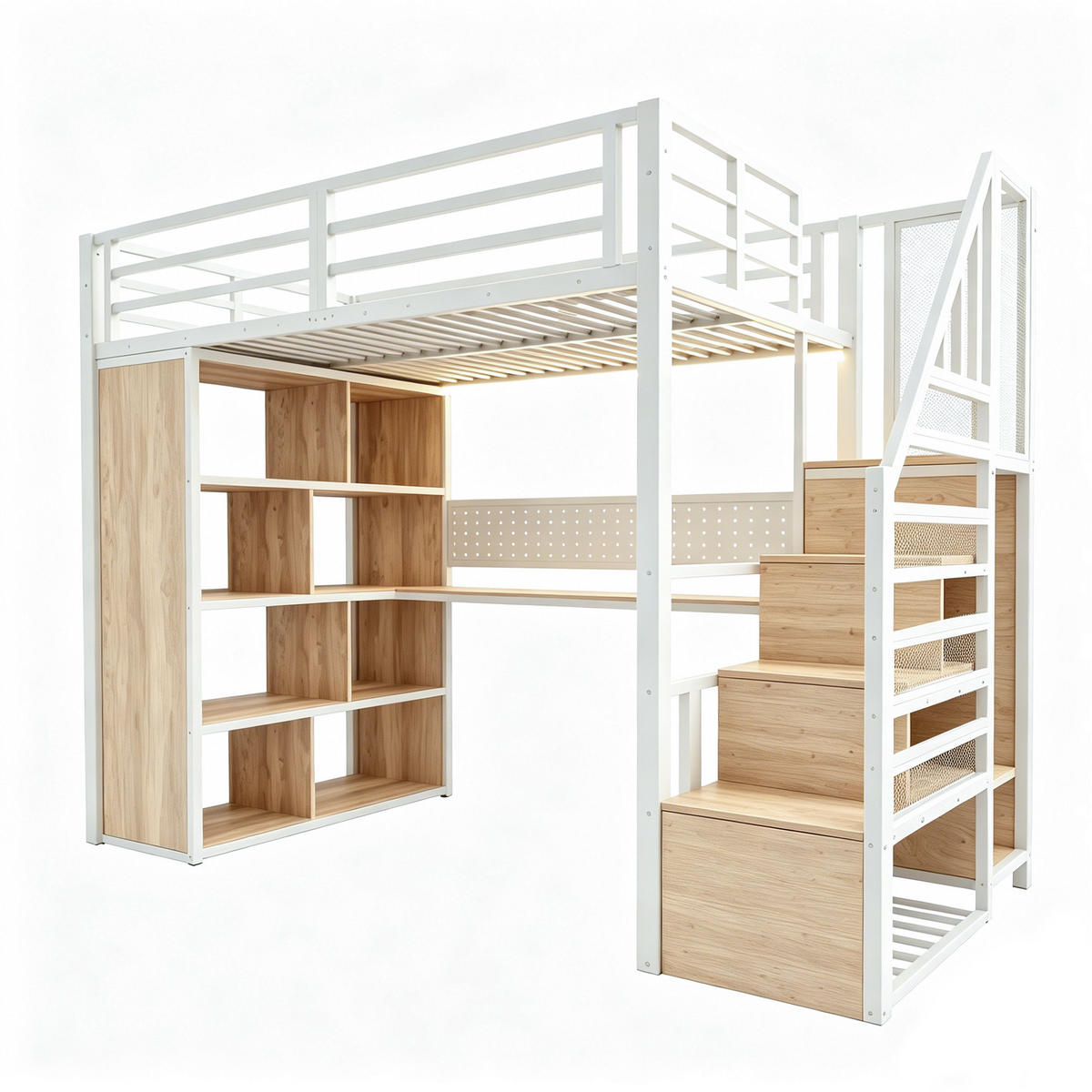 HOCHBETT 90x200cm Metall Schreibtisch Kleiderschrank LED Weiß - Weiß, Metall (90/200cm) - FLIEKS