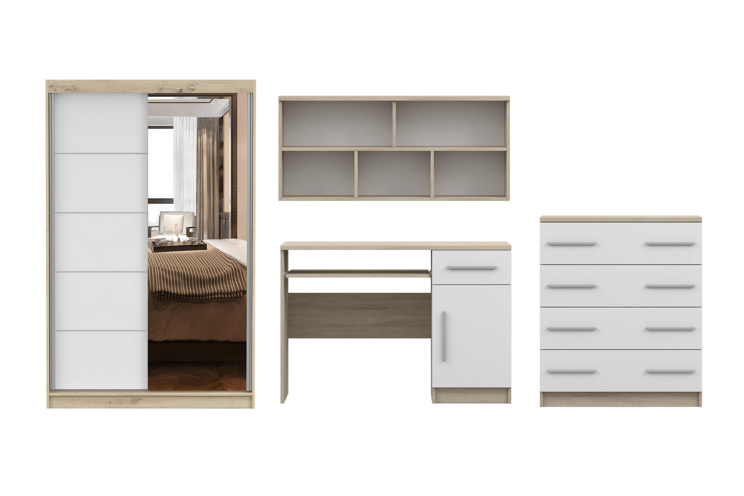 JUGENDZIMMER-SET TILL 05 PLUS 4-teilig in Eiche Sonoma / Weiß matt - Eichefarben/Weiß, Holzwerkstoff (410/200/61cm) - Deine Möbel 24