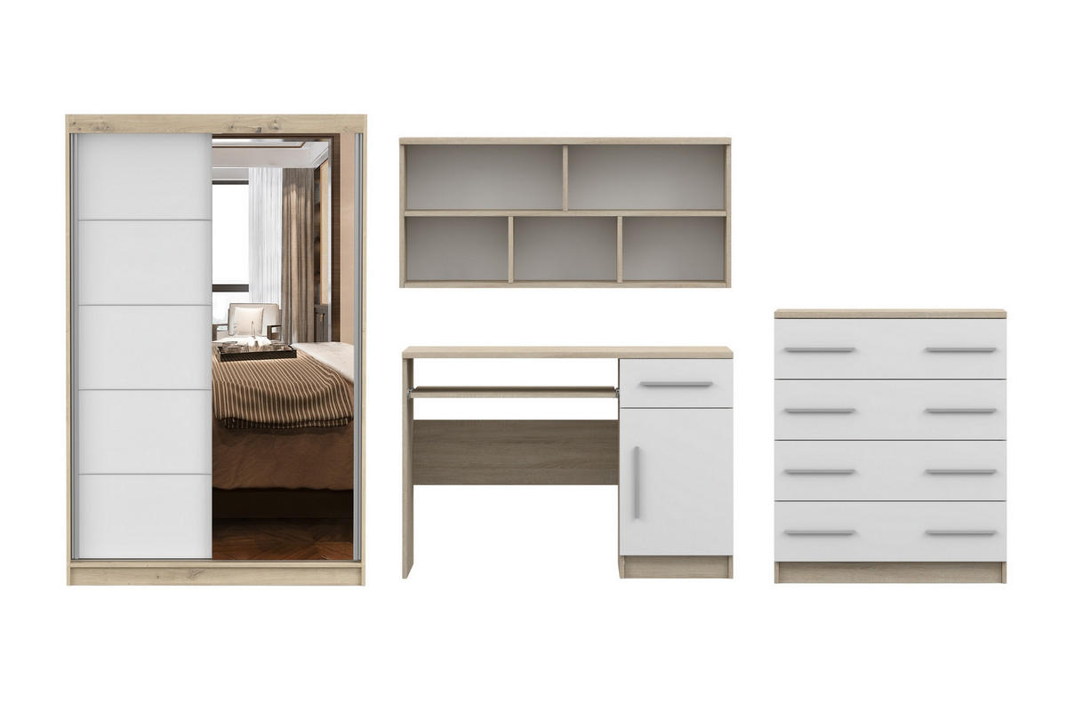 JUGENDZIMMER-SET TILL 05 PLUS 4-teilig in Eiche Sonoma / Weiß matt - Eichefarben/Weiß, Holzwerkstoff (410/200/61cm) - Deine Möbel 24