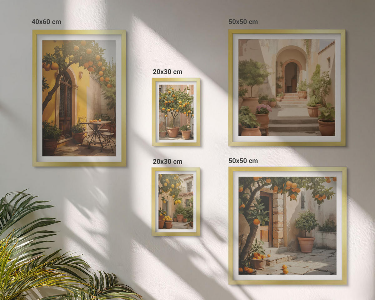 BILDER SET 5er Set - 50x50 cm & 20x30 cm & 40x60 cm Goldrahmen - Sommerlandschaften Flusswiese - Goldfarben, Kunststoff (40/60cm) - TULUP