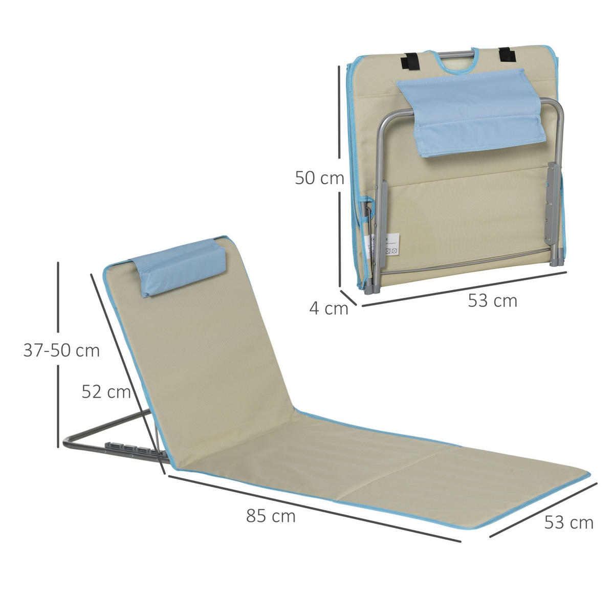 LIEGENAUFLAGE 2er-Set aus Polyester 124x53x4 cm Beige mit 5-fach verstellbarer Rückenlehne - Beige, Textil (53/4/124cm) - Modfu
