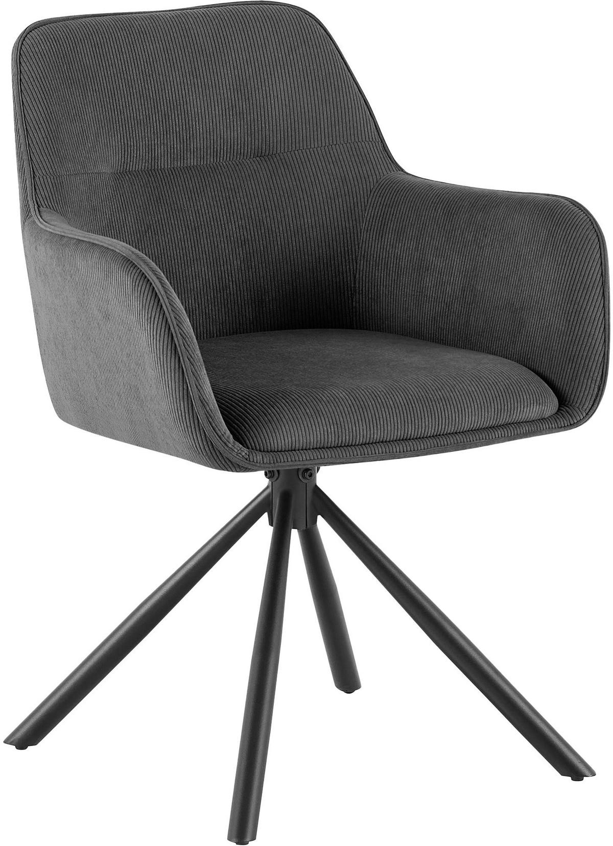 ARMLEHNENSTUHL Cord Grau - Schwarz/Grau, Textil/Metall (58/84/59cm) - CLP